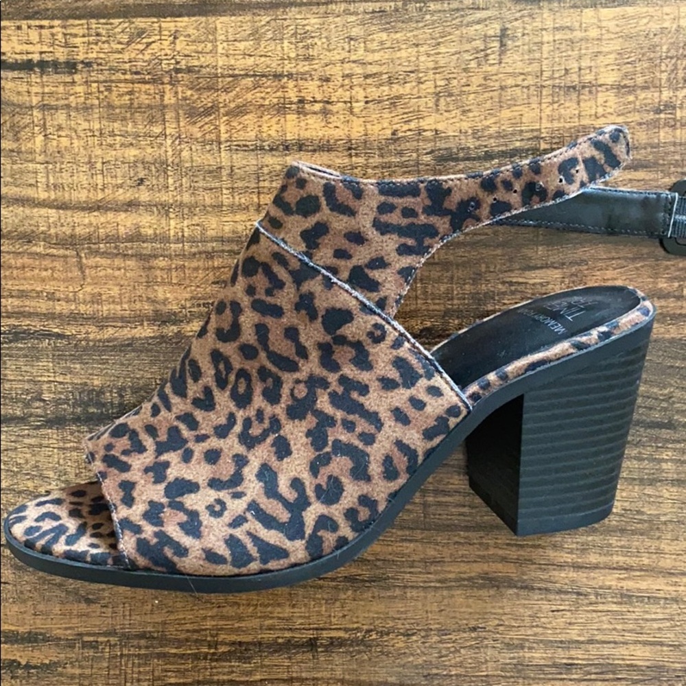 Leopard heeled wedge peep toe, never worn